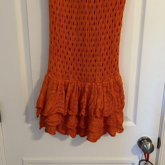 Beach Riot Skirt Midi Orange Crochet Knit Ruffle Swim Coverup Womens Small Polly - Picture 5 of 9